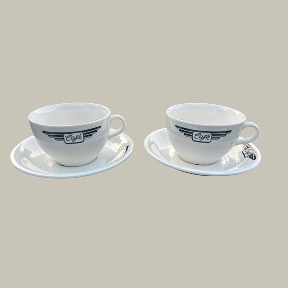 John Tams Other - John Tams England Cafe Cup and Saucer Set White Black Retro Logo 2 Piece Set